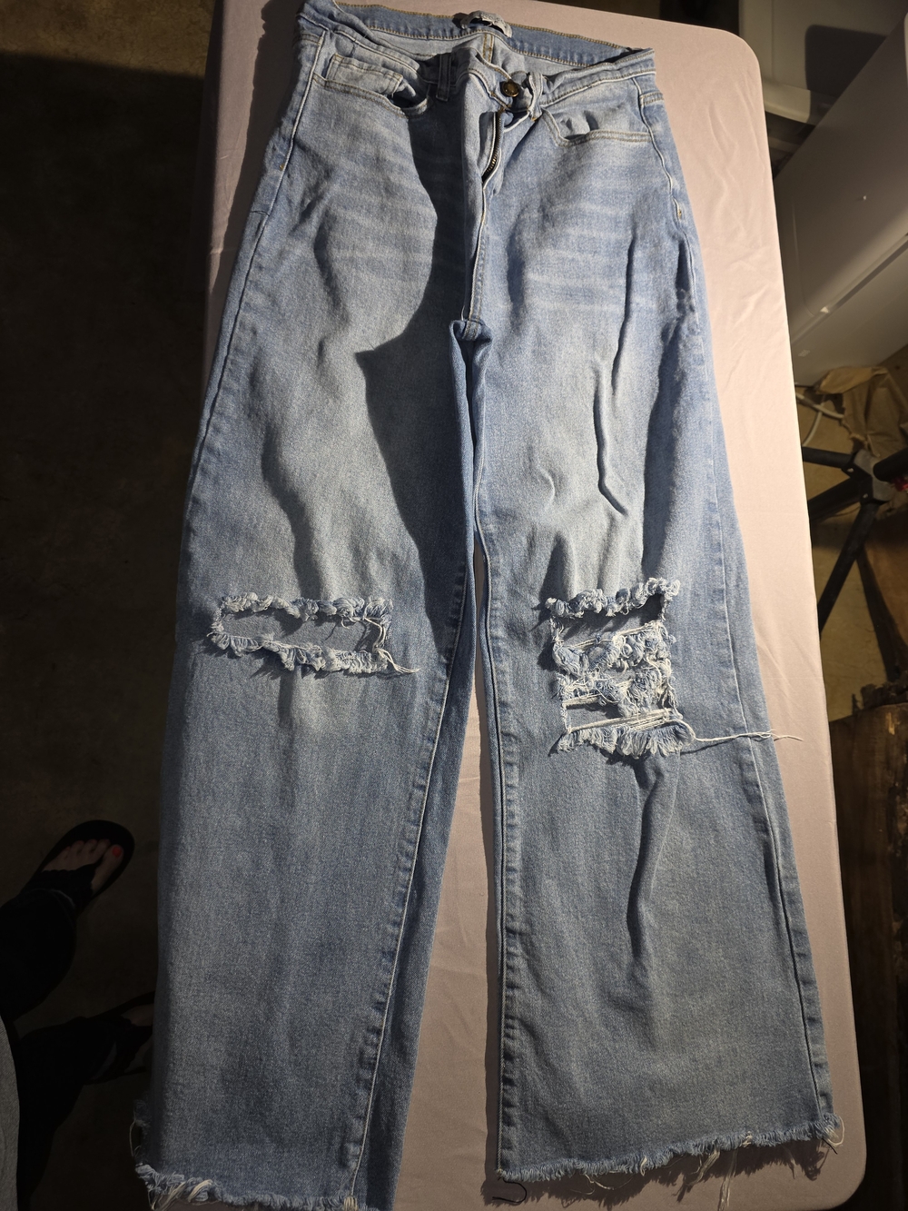 Chic Soul Light Blue Distressed Wide Leg Loose Fit Jeans 12/14